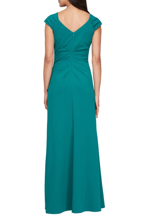 Alex Evenings Ruffle Ruched Gown In Green