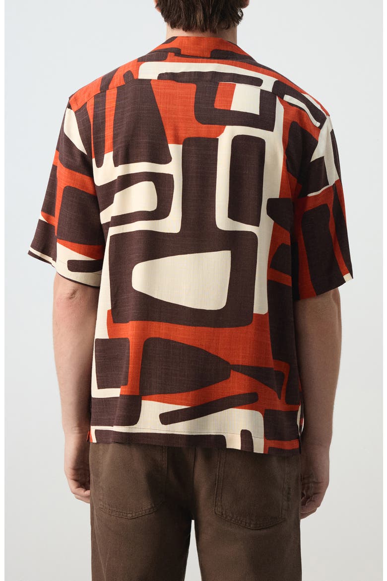 Geo Print Bowling Shirt, Alternate, color, BURNT ORANGE