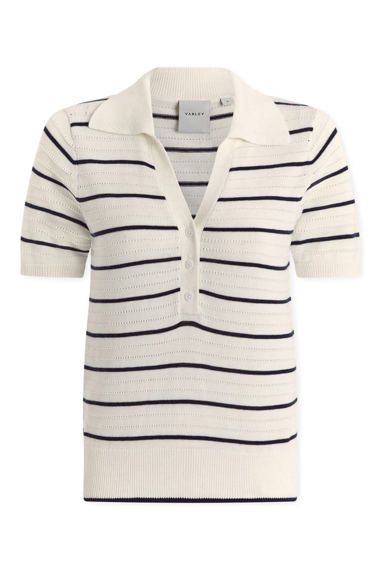 Wren Stripe Cotton Blend Pointelle Polo Sweater, Alternate, color, WHITE / BLUE NIGHTS