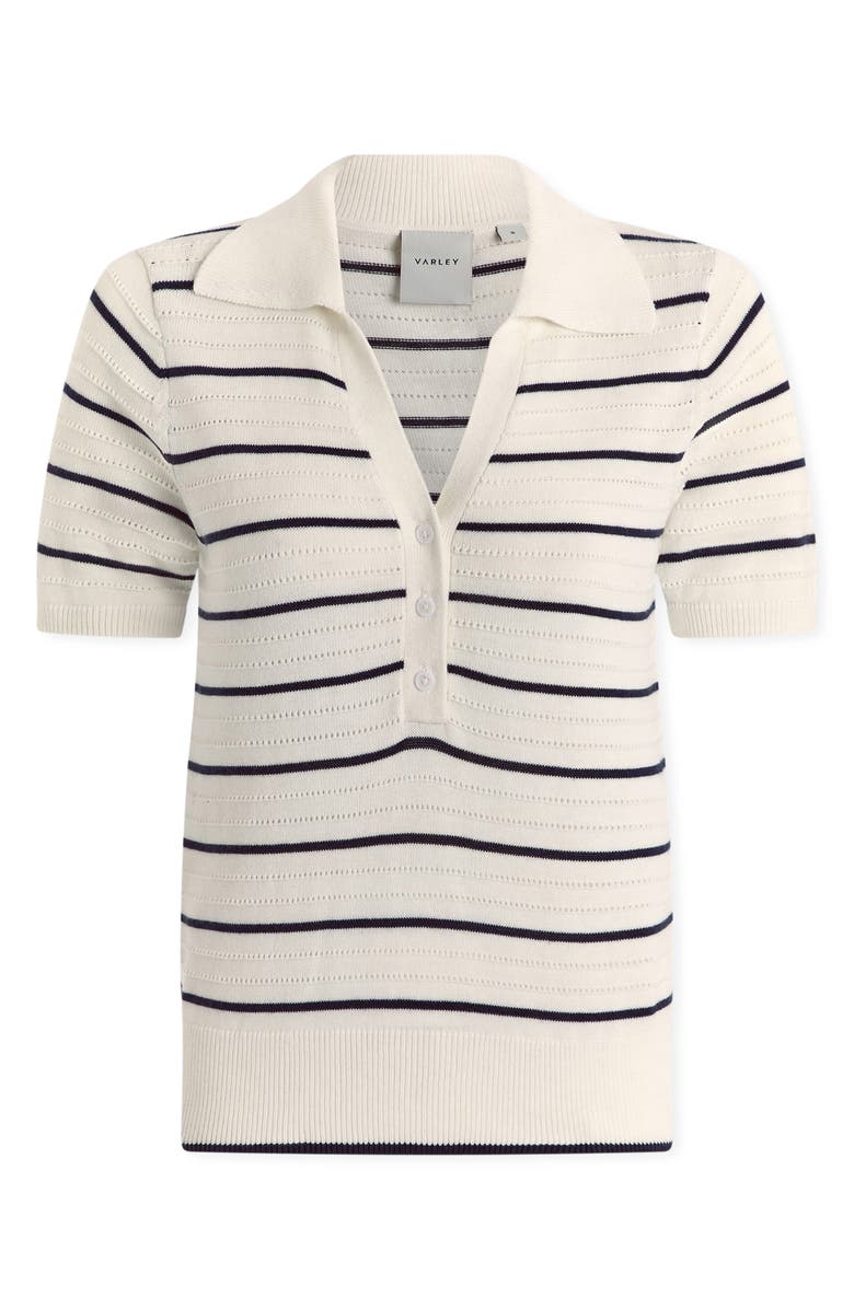 Varley Wren Stripe Cotton Blend Pointelle Polo Sweater, Alternate, color, White / Blue Nights