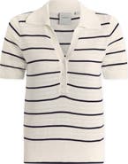 Varley Wren Stripe Cotton Blend Pointelle Polo Sweater