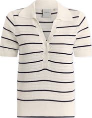 Varley Wren Stripe Cotton Blend Pointelle Polo Sweater