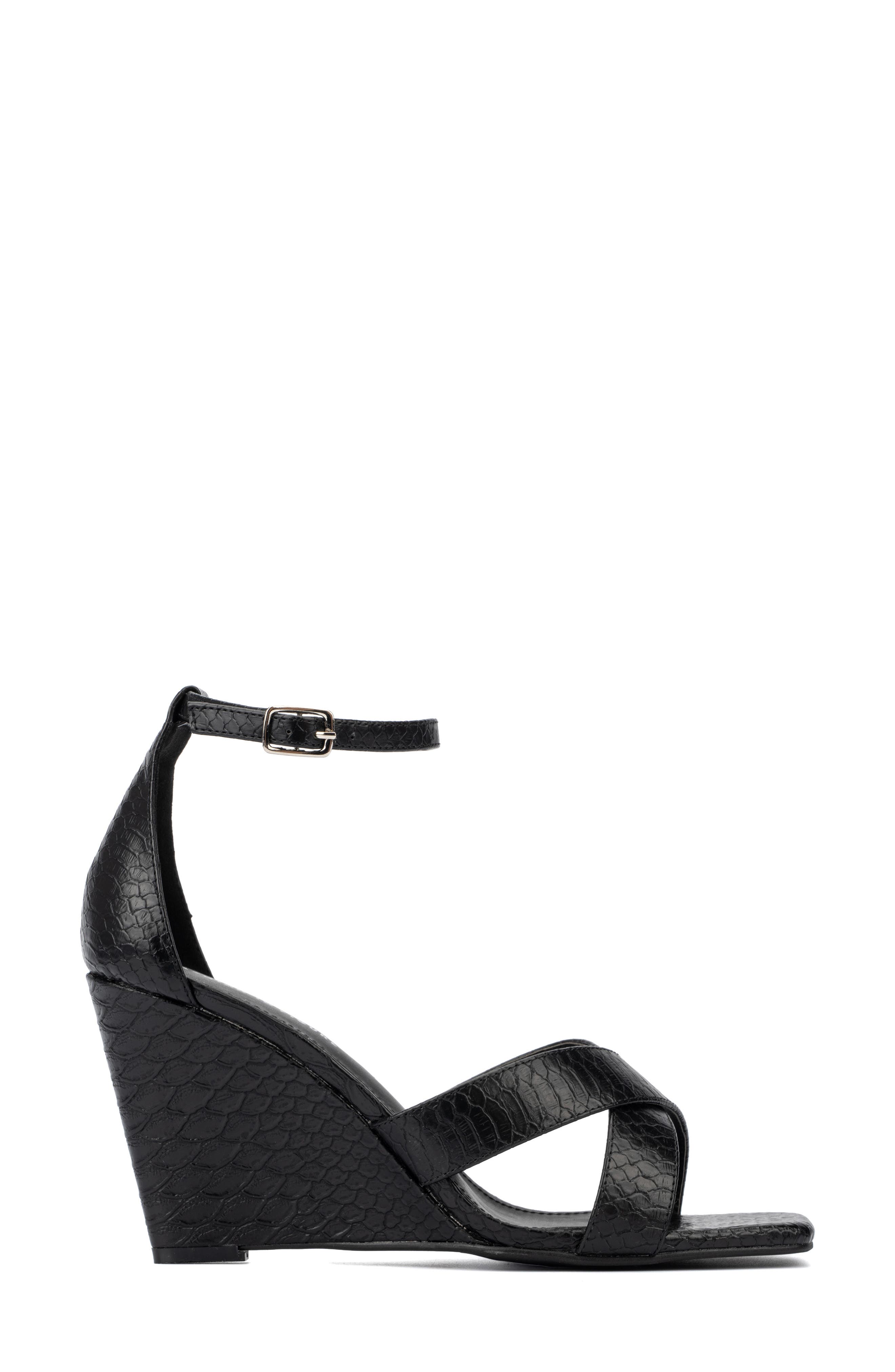 Fashion to Figure Marcie Snake Embossed Wedge Sandal - Wide Width, Alternate, color, 