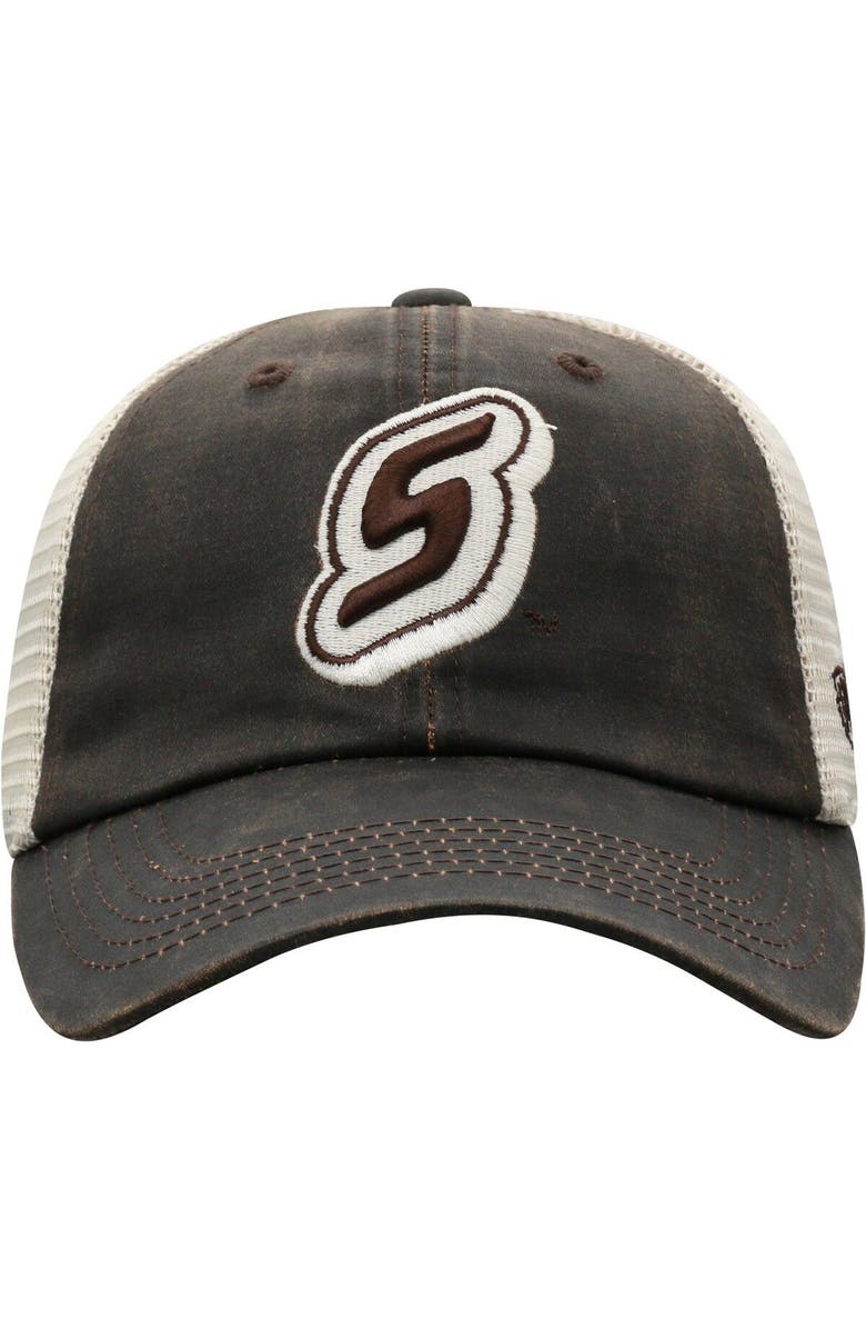 TOP OF THE WORLD Men's Top of the World Brown Southeastern Louisiana Lions Scat Mesh Trucker Snapback Hat, Alternate, color, Brown
