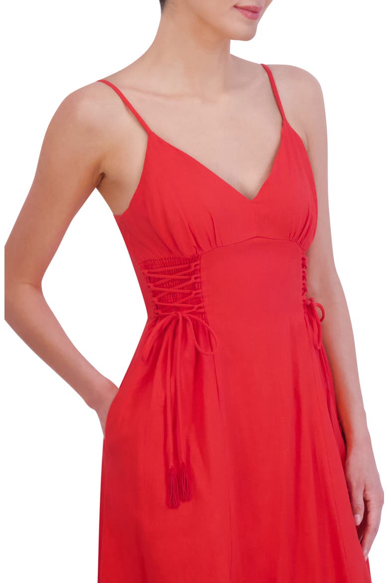 Side Tie Detail Linen Blend Midi Dress, Alternate, color, POPPY
