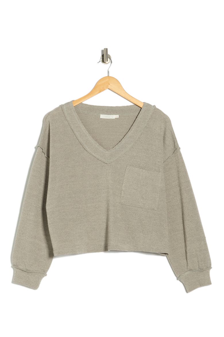 V-Neck Long Sleeve Top, Alternate, color, GREY