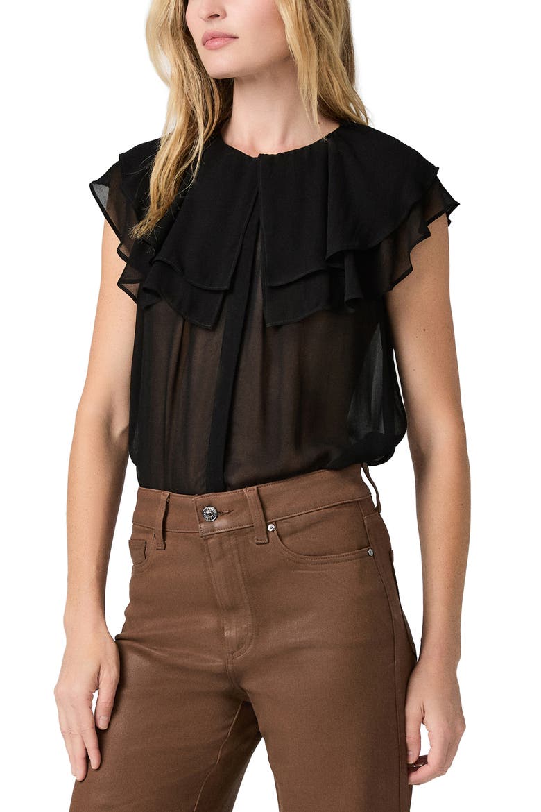 Lucia Double Ruffle Collar Top, Main, color, BLACK