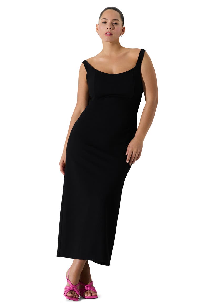 Eliana Off the Shoulder Back Slit Dress, Alternate, color, BLACK