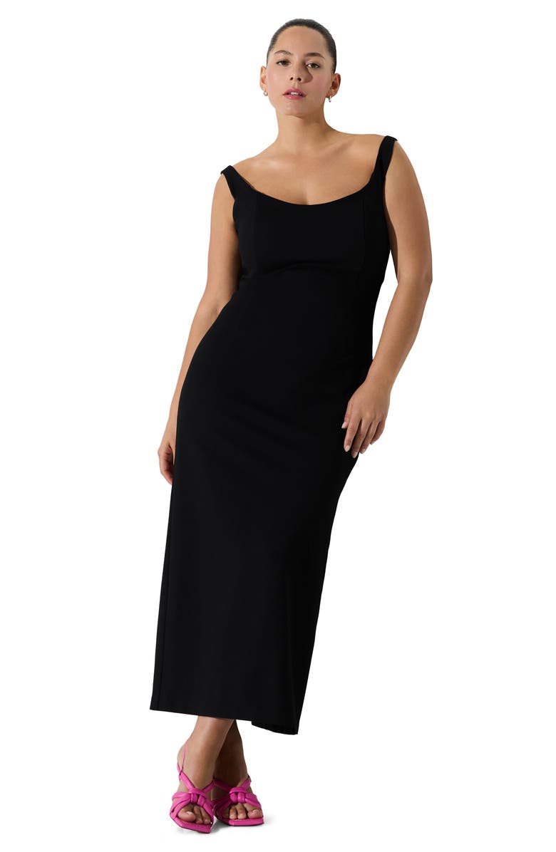 Marcella Eliana Off the Shoulder Back Slit Dress, Alternate, color, Black