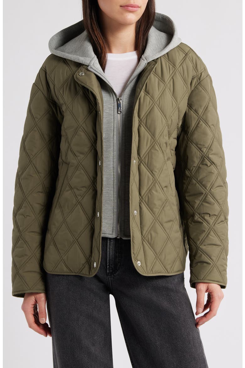 Hoodie Bib Quilted Jacket, Main, color, SAGE