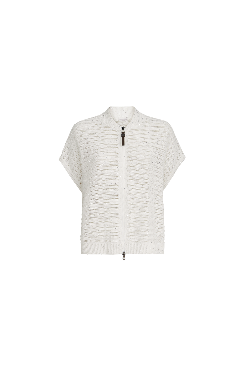 Cardigan with openwork stripes, Alternate, color, White