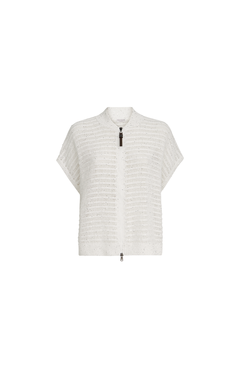 Brunello Cucinelli Cardigan with openwork stripes, Alternate, color, White