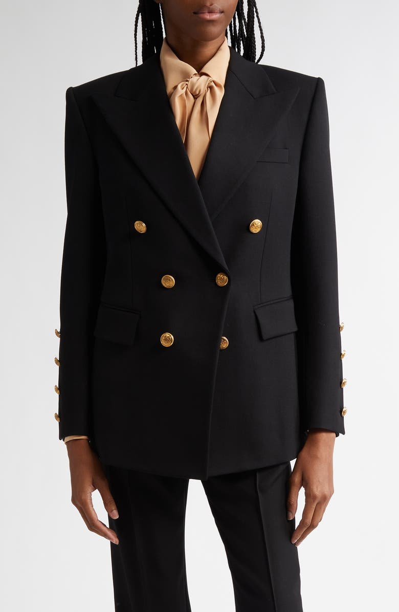 Chloé Double Breasted Stretch Wool Grain de Poudre Blazer, Main, color, 