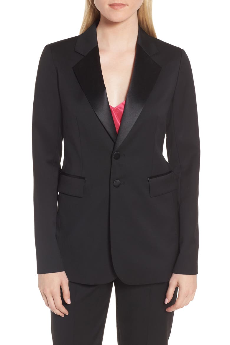 Tuxedo Detail Wool Suit Jacket, Main, color, BLACK