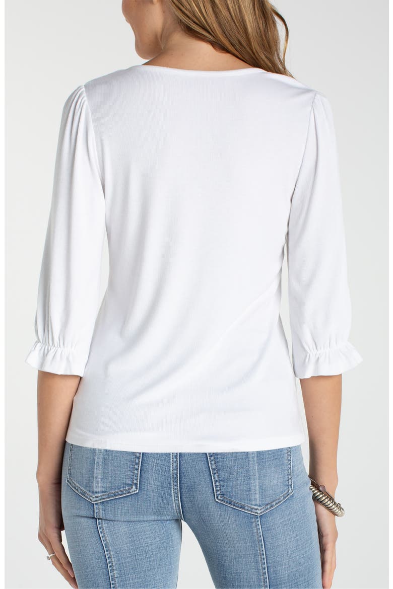 Elbow Sleeve Notch Neck T-Shirt, Alternate, color, CREAM