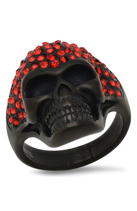 Black IP Stainless Steel CZ Skull Ring