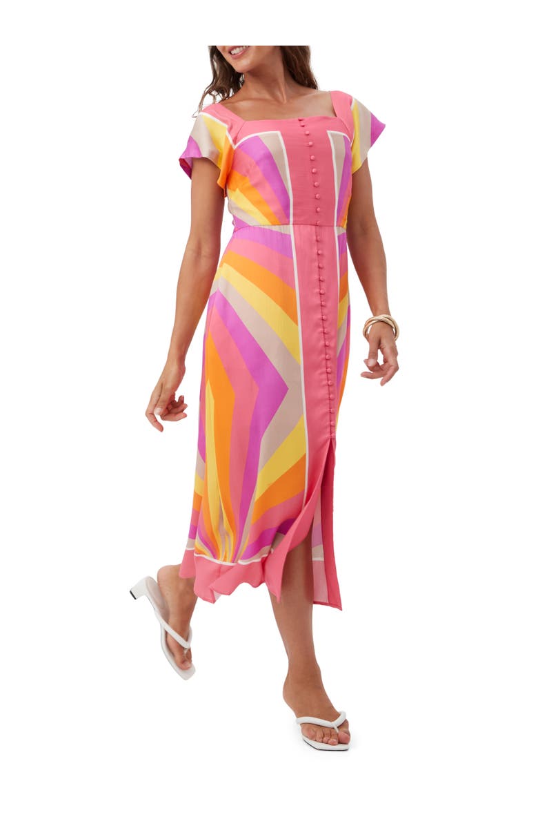 Trina Turk Apres Button Front Chevron Satin Dress, Main, color, 
