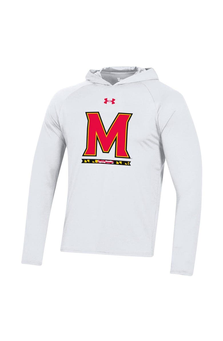 Under Armour Men's Under Armour  White Maryland Terrapins School Logo Raglan Long Sleeve Hoodie Performance T-Shirt, Alternate, color, 