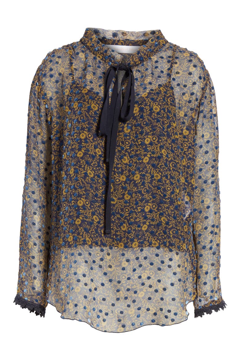 Floral Print Silk Devoré Top, Alternate, color, MULTICOLOR BLUE