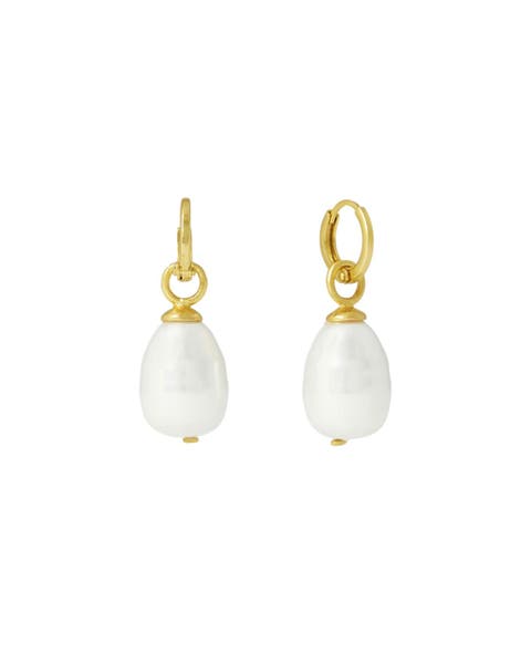 Ava Pearl Drop Huggie Earrings