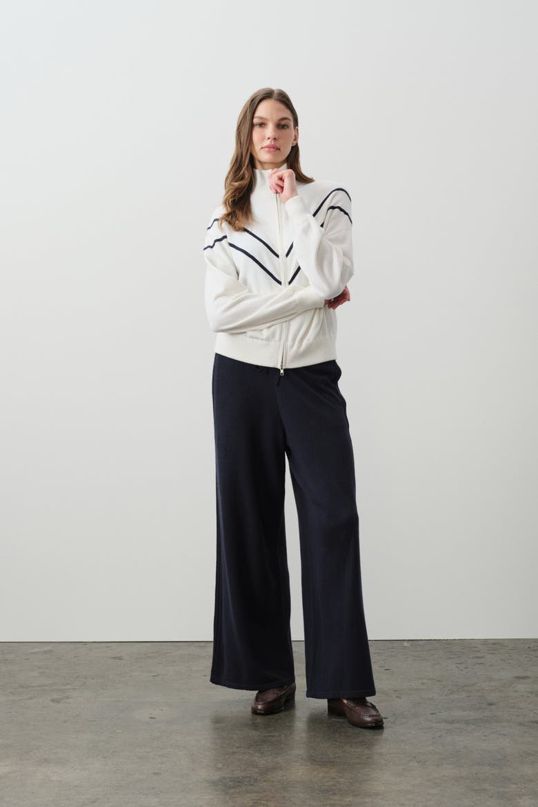 Magda Cotton Cashmere Track Jacket, Alternate, color, ECRU/NAVY