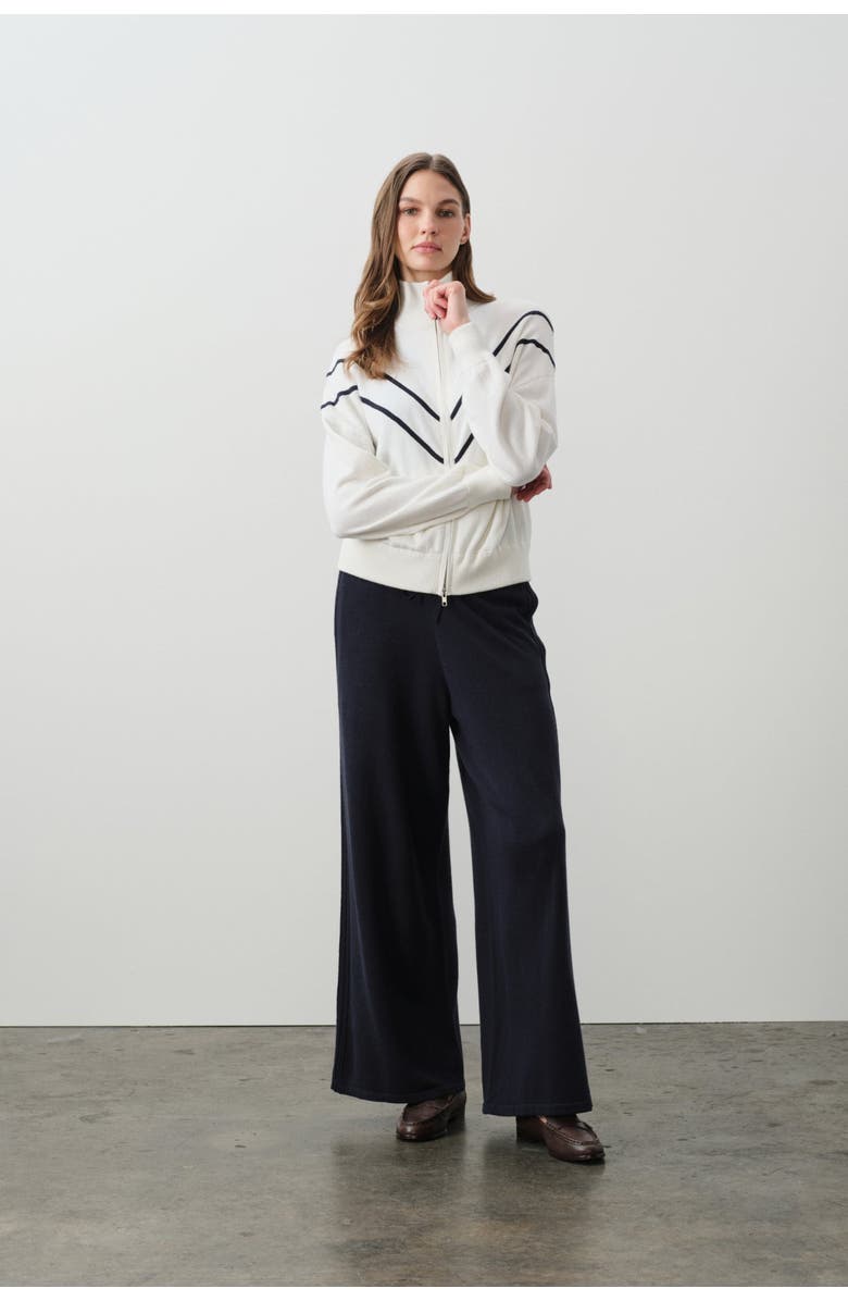 NAKED CASHMERE Magda Cotton Cashmere Track Jacket, Alternate, color, Ecru/Navy