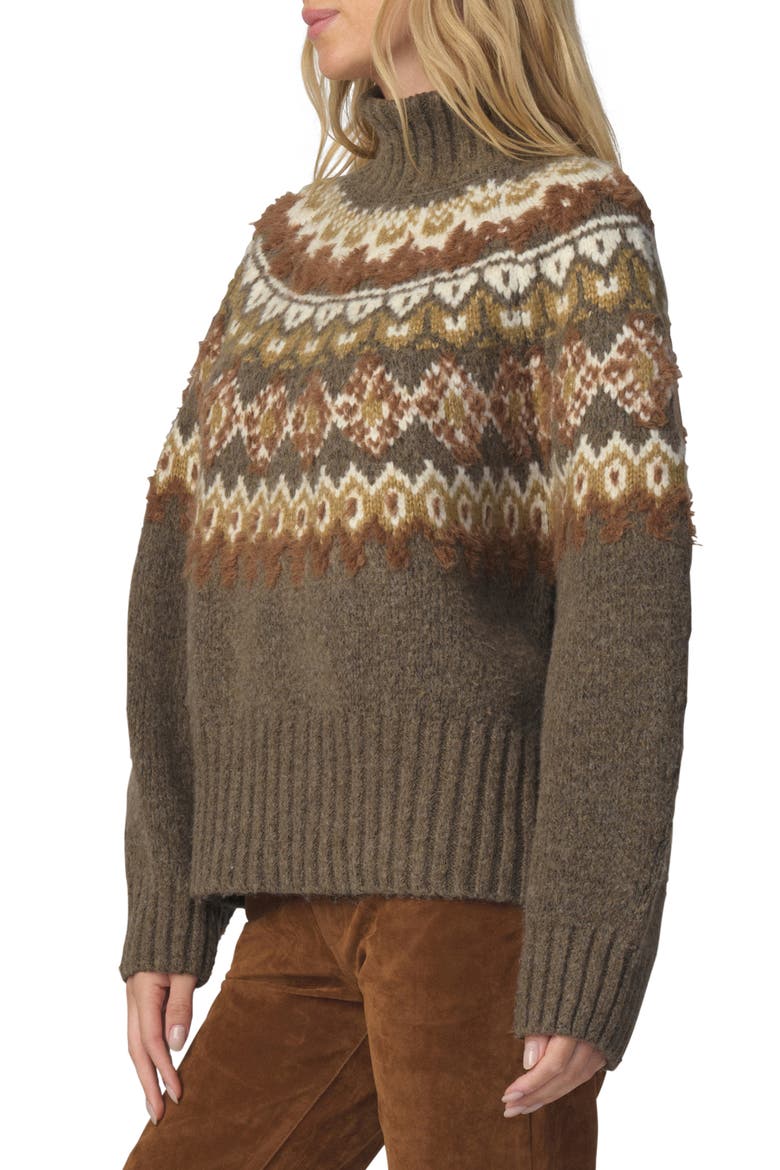 The Elva Fair Isle Mock Neck Sweater, Alternate, color, OLIVE/ CHESTNUT MUL