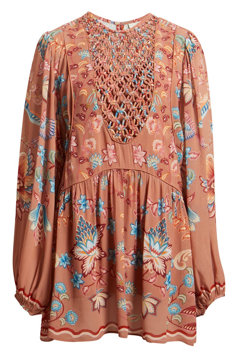 Boho Enchance Long Sleeve Floral Minidress, Alternate, color, BOHO ENCHANCE MOCHA