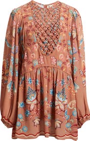 FARM Rio Boho Enchance Long Sleeve Floral Minidress