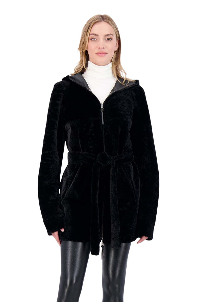 GORSKI Reversible Textured Genuine Shearling Parka, Main, color, Black/Black