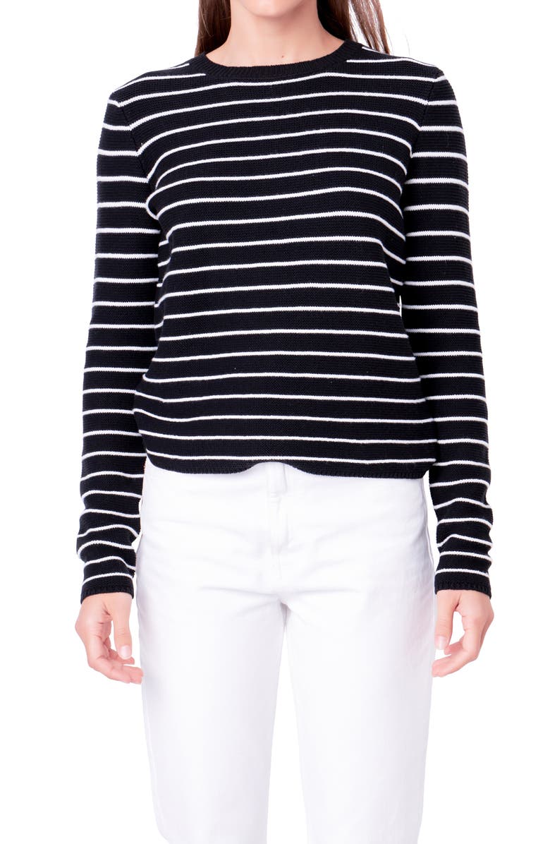 English Factory Stripe Crewneck Sweater, Alternate, color, Black/ White