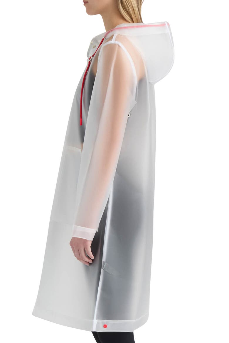 Alexa Waterproof Longline Matte Transparent Hooded Raincoat, Alternate, color, HUNTER WHITE