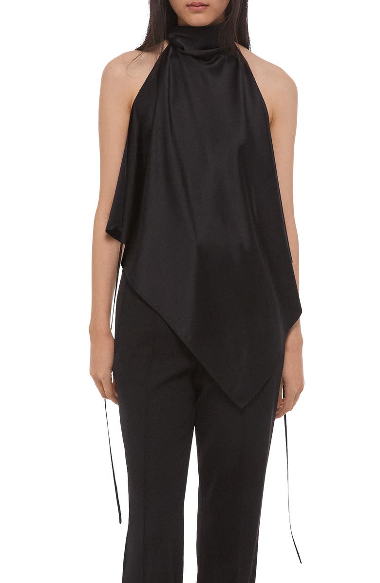 Helmut Lang Tie Scarf Sleeveless Silk Top, Alternate, color, Black