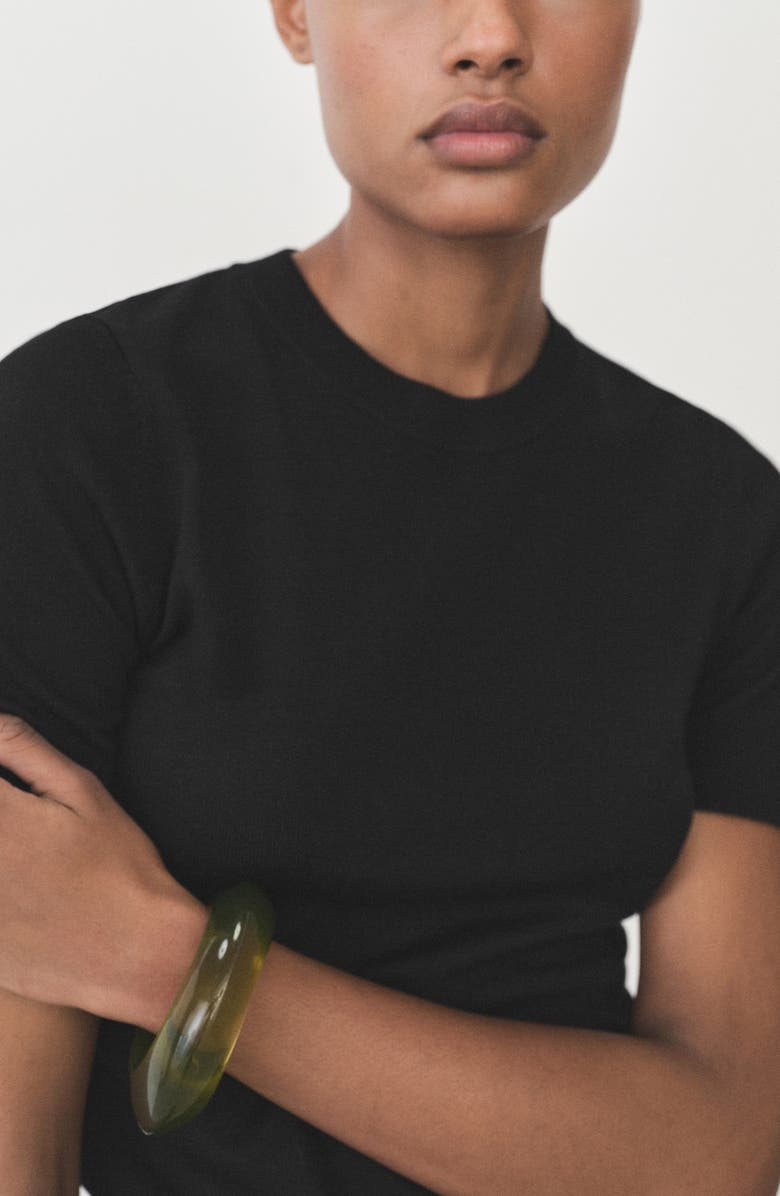 MANGO Short Sleeve Sweater, Alternate, color, Black