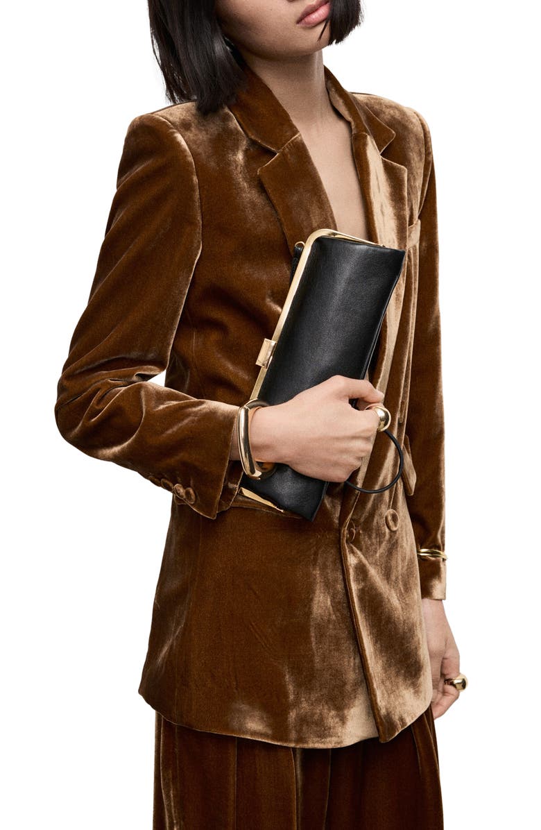 MANGO Double Breasted Velvet Blazer, Main, color,