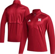 adidas Men's adidas Scarlet Nebraska Huskers Sideline AEROREADY Raglan Sleeve Quarter-Zip Jacket