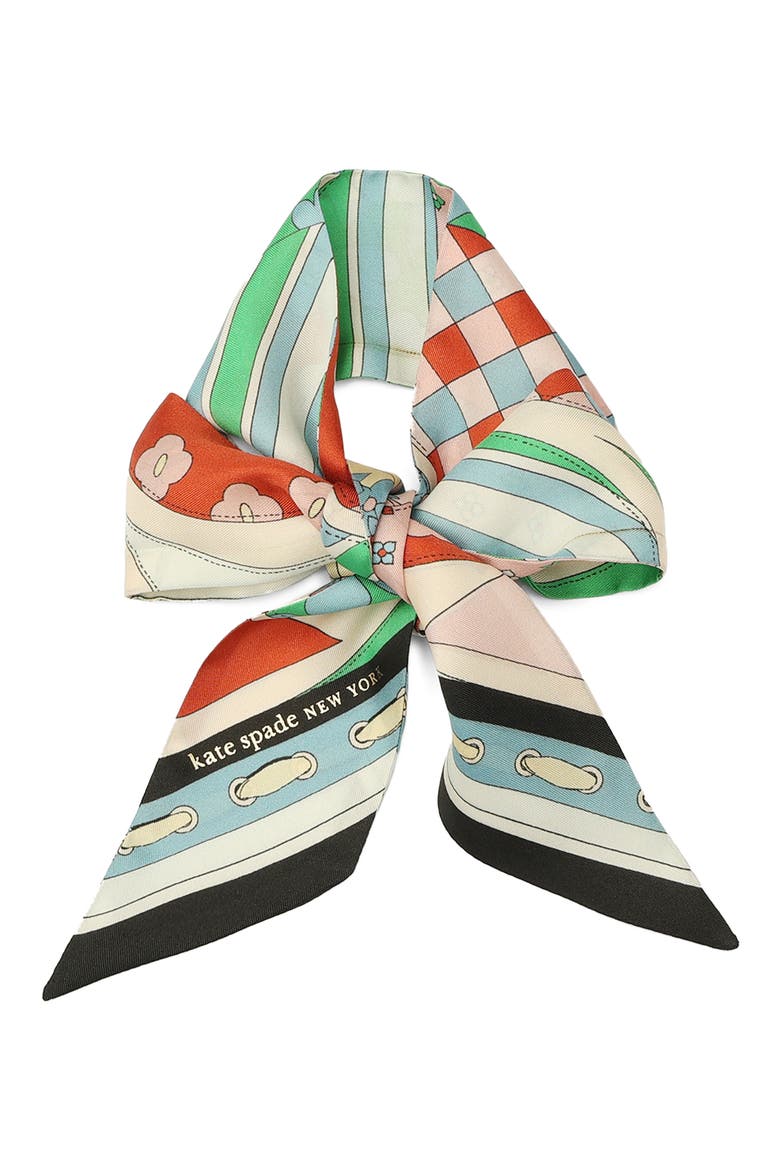 repatched silk skinny scarf, Alternate, color, BLUE/GREEN