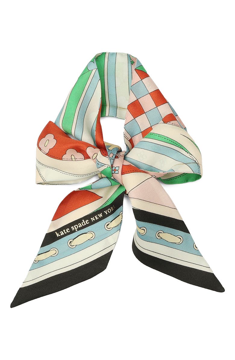 Kate Spade New York repatched silk skinny scarf, Alternate, color, Blue/Green