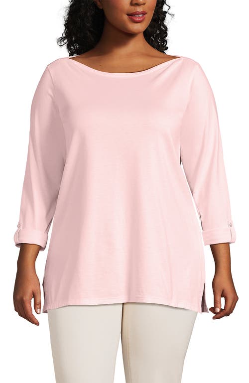 Lands' End Supima Cotton Adjustable 3/4 Sleeve Boatneck Tunic In Pink