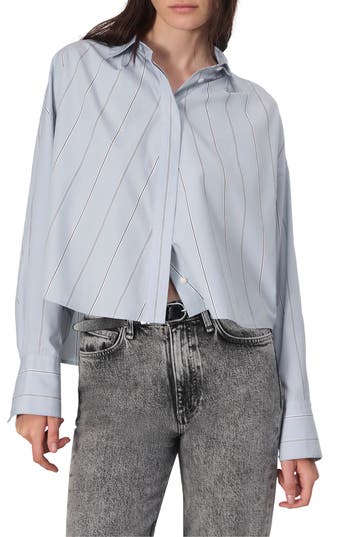 Rag & Bone Martha Stripe Cotton Poplin Button-up Shirt In Light Blue Stripe