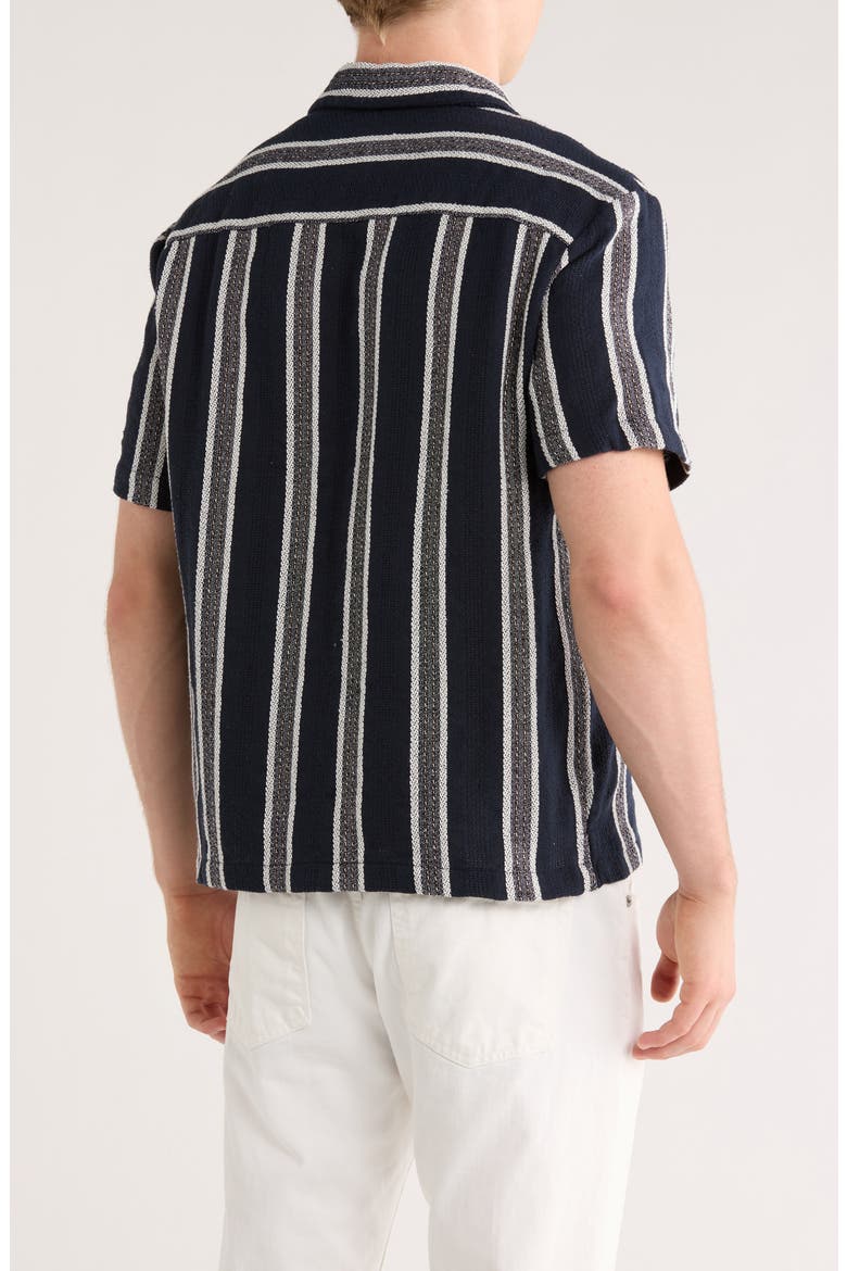 Relaxed Fit Stripe Textured Camp Shirt, Alternate, color, NAVY
