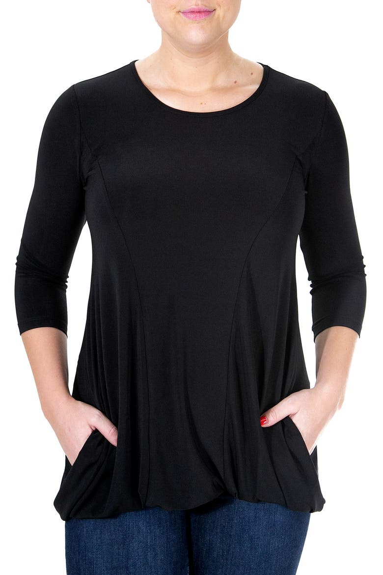 Scoop Neck Elbow Length Sleeve Jersey Dress, Main, color, BLACK