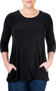 Nina Leonard Scoop Neck Elbow Length Sleeve Jersey Dress