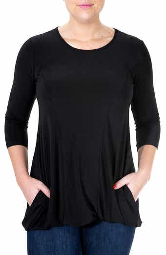 Nina Leonard Scoop Neck Elbow Length Sleeve Jersey Dress