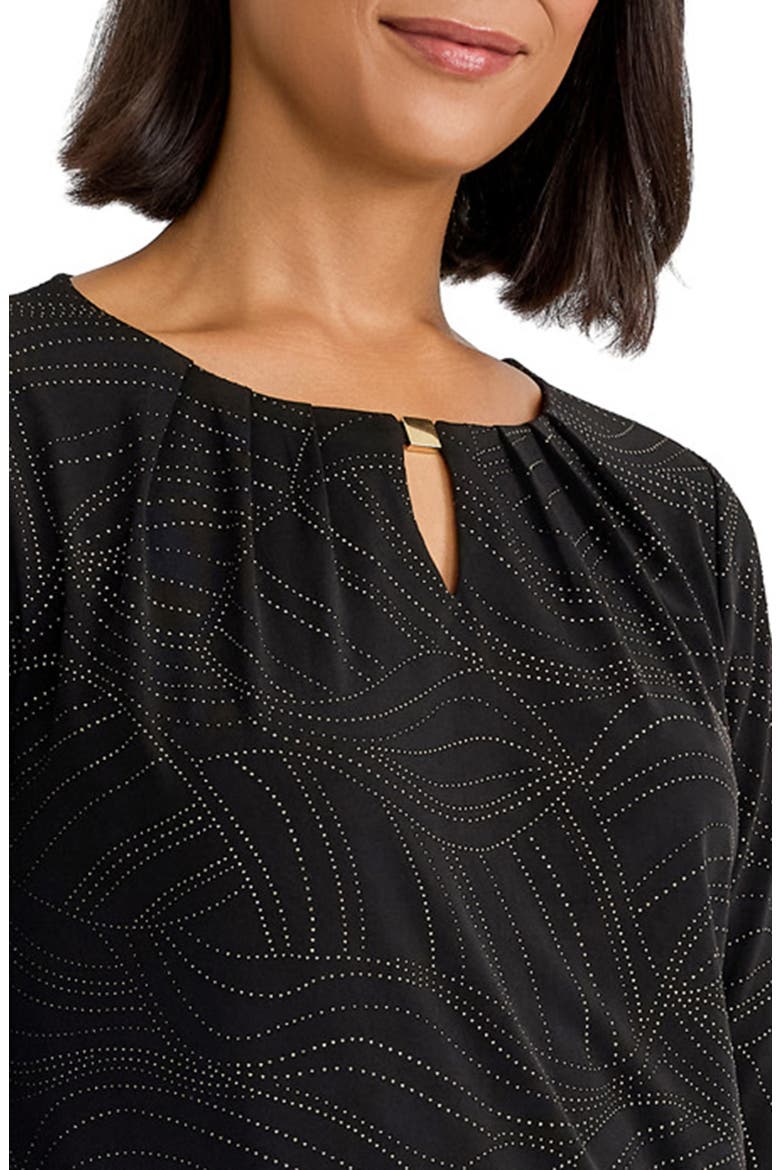 Pleated Three Quarter Sleeve Top, Alternate, color, BLACK/ GOLD
