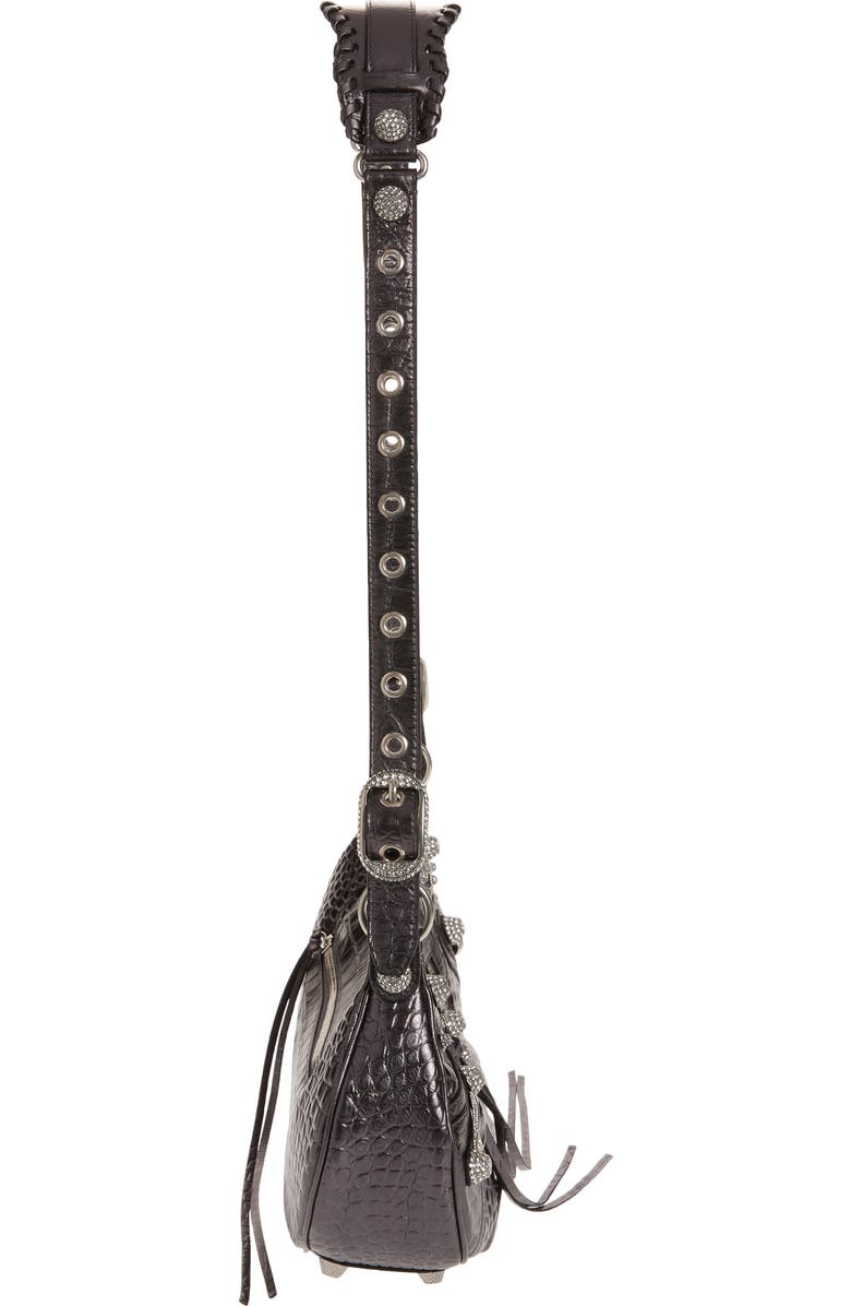 Balenciaga Small Le Cagole Metallic Croc Embossed Leather Shoulder Bag, Alternate, color,