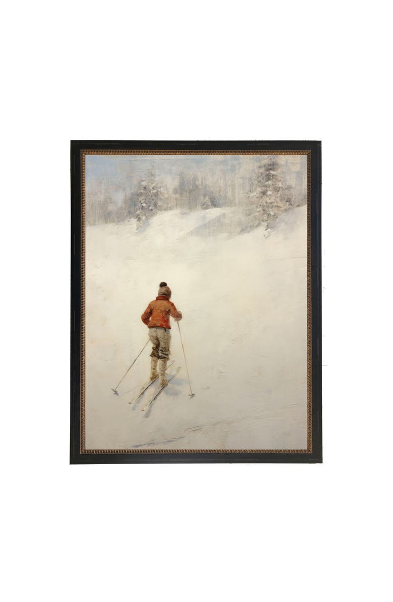 Antique Curiosities Vintage oil painting of Boy skiing, Main, color, White