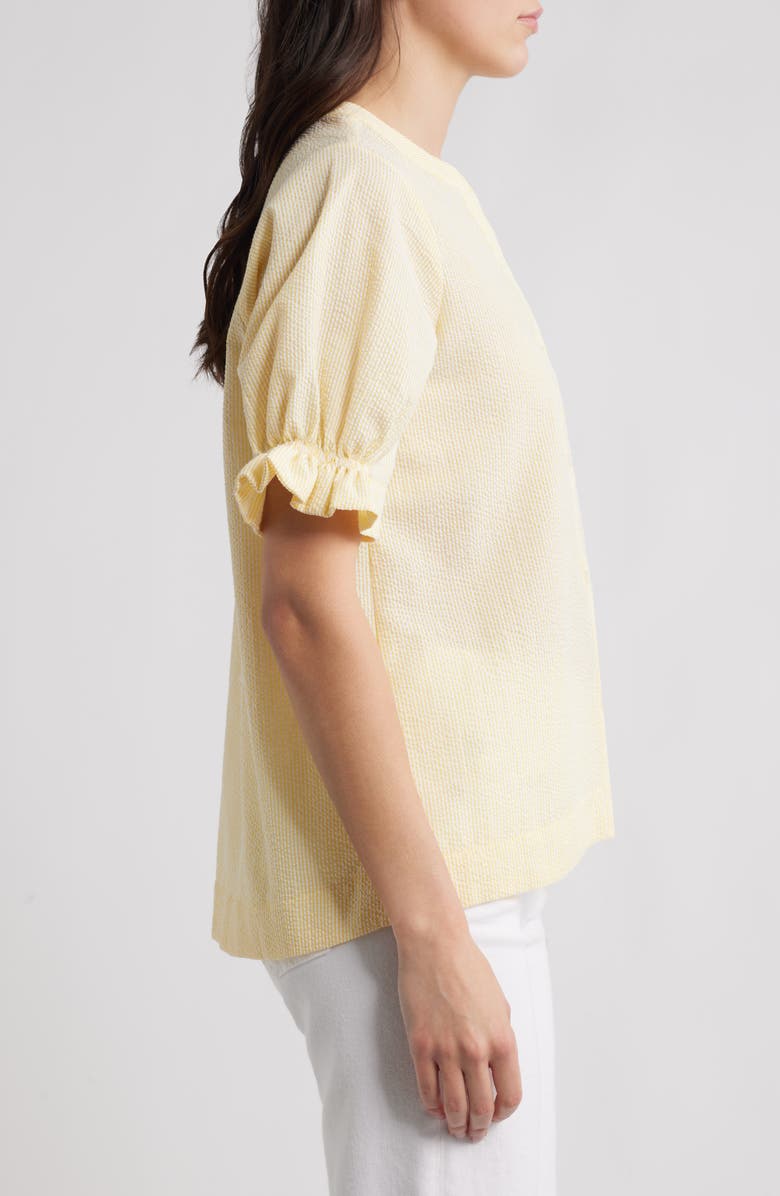 Bobeau Seersucker Gathered Short Sleeve Button-Up Shirt, Alternate, color, Yellow/ White