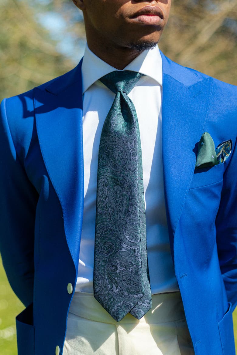 Vienna - Extra Long Silk Jacquard Tie for Men, Alternate, color, Spruce Green