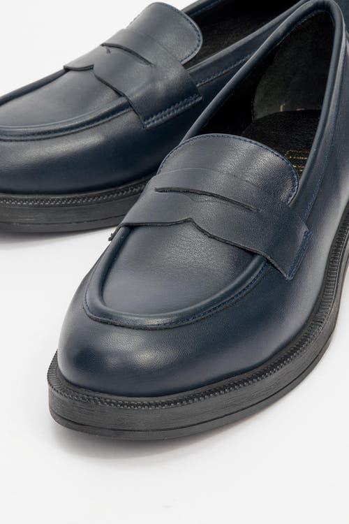 Forever & Always Shoes Bree Platform Penny Leather Loafer In Blue